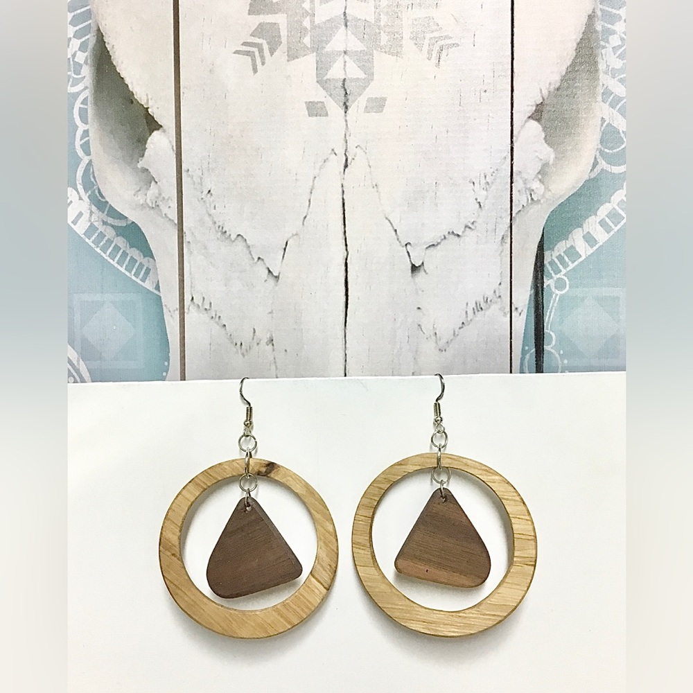 Handmade Wood Drop Dangle Sterling Silver Shepherd Hook Earrings